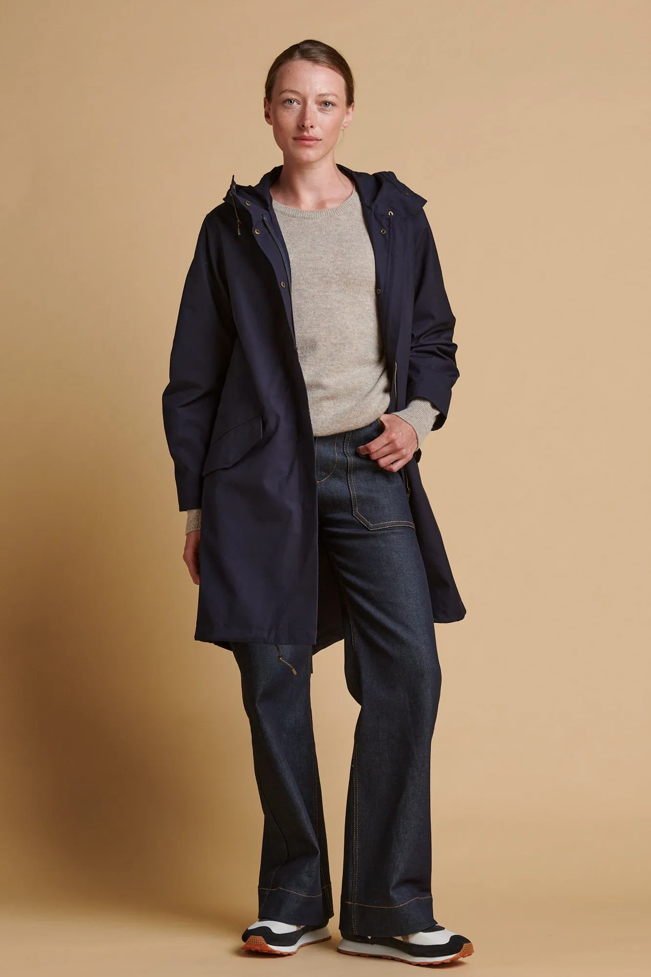 Versatile Layering Women's Long Parka - Navy