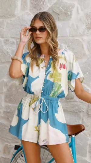 Santorini Playsuit - Blue Orchid Stretchable Fabric Pure Cotton