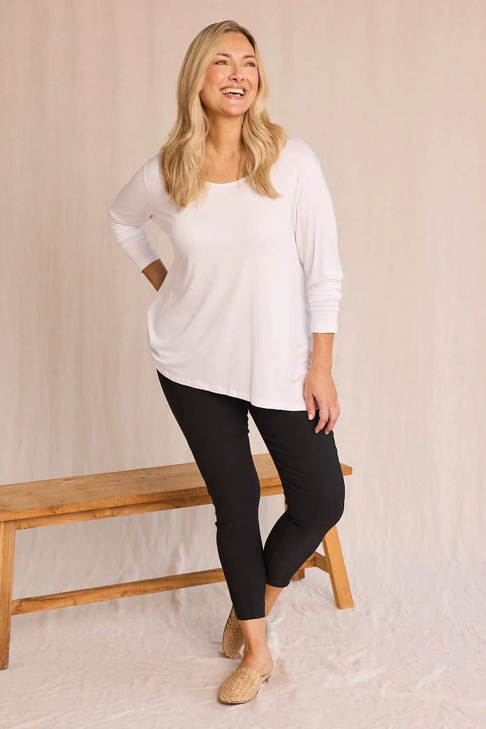 Comfortable and Chic Long Sleeve Swing Tee in White