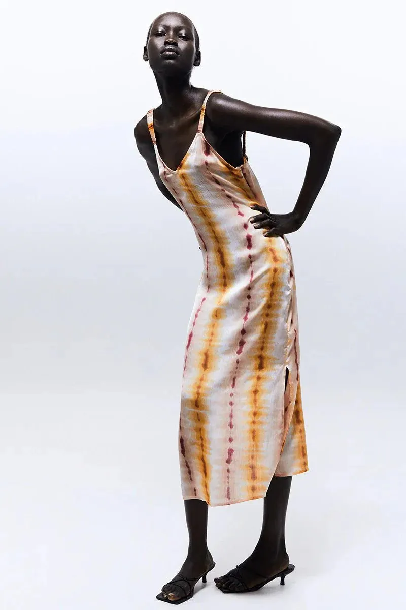 Tie Dye Strappy Sundress Cool Draping Neutral Layer