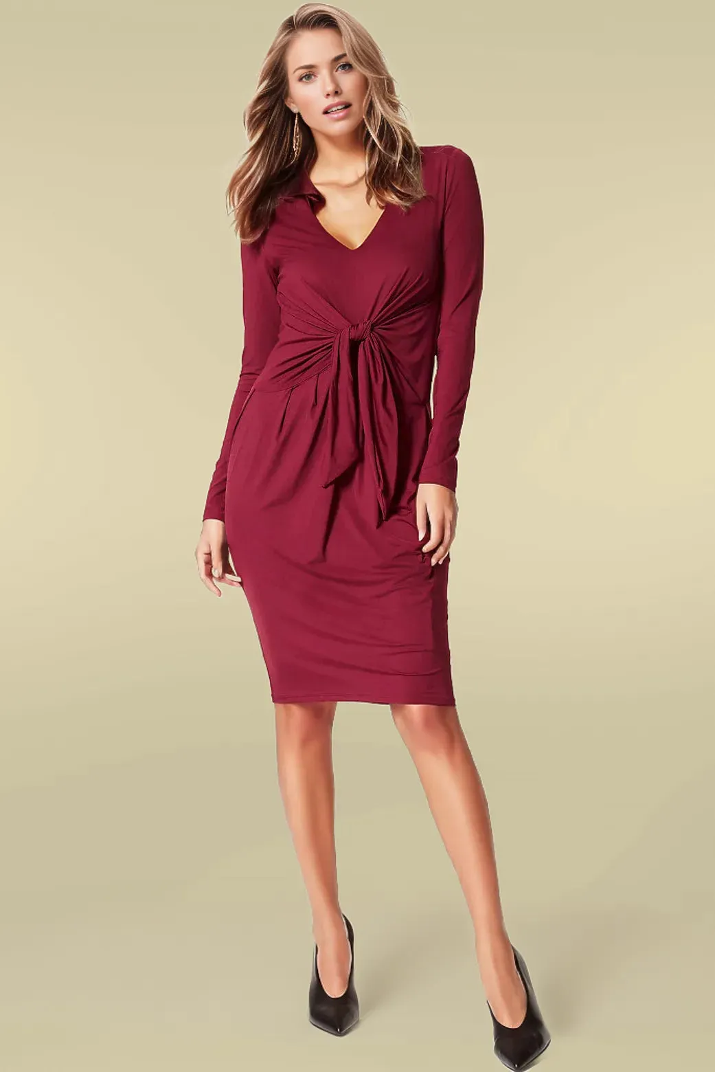 Flattering and Chic Skin Glow Tie Front Jersey Dress