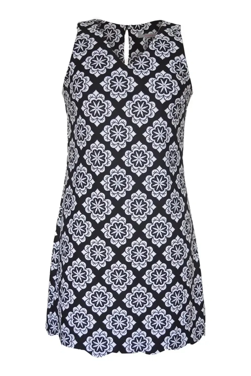 Tile Print Shift Dress Sophisticated Touch