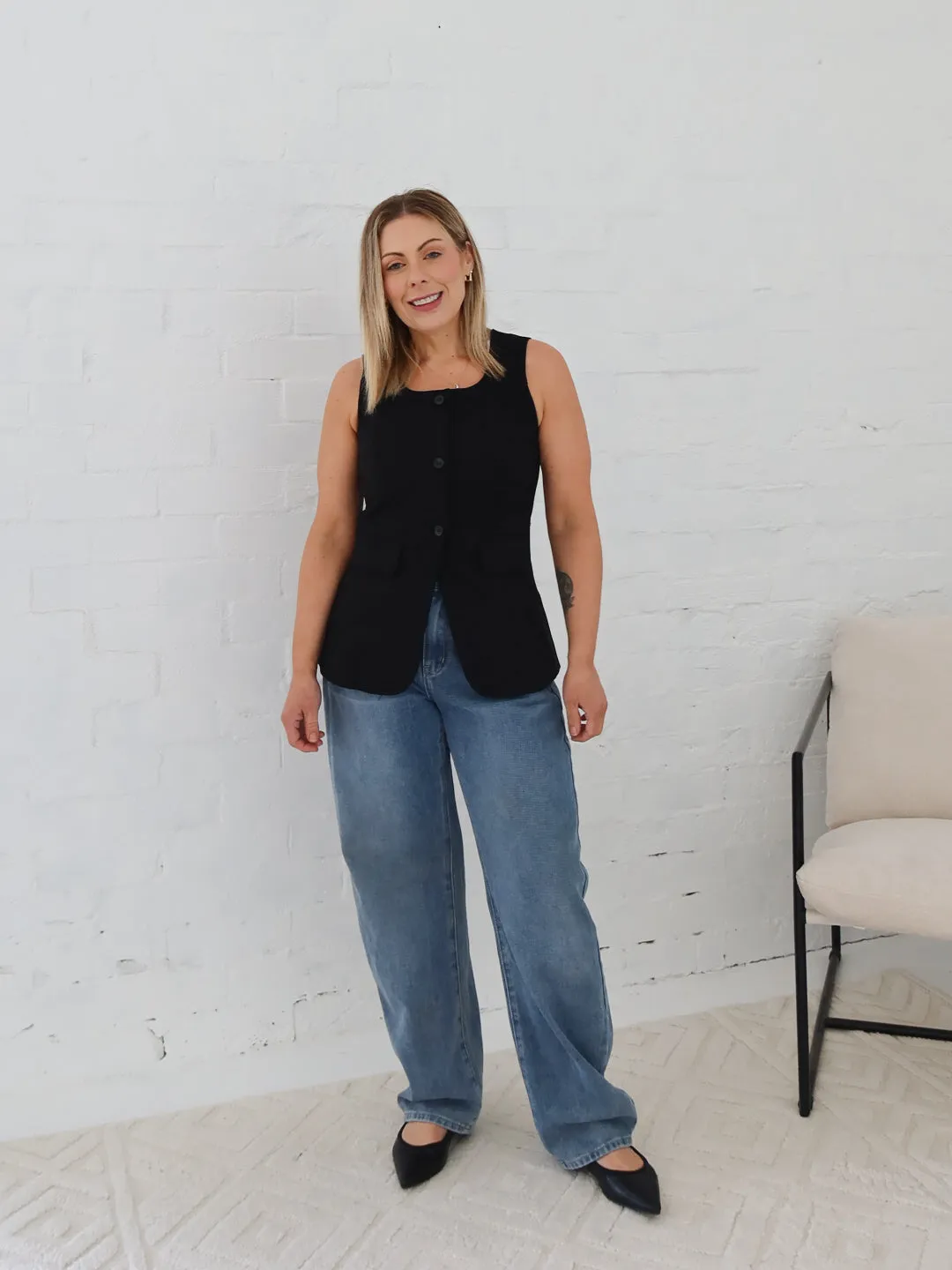 Atlas Barrel Jeans- Light Classic Autumn Days Adult Fashion Crosshatch Stitching