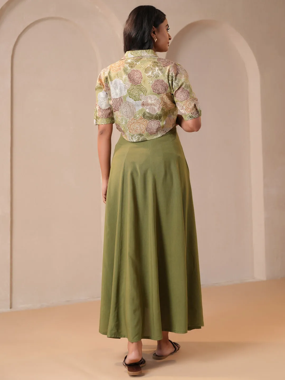 Polished Edge Women's Green Cotton Maternity Dress