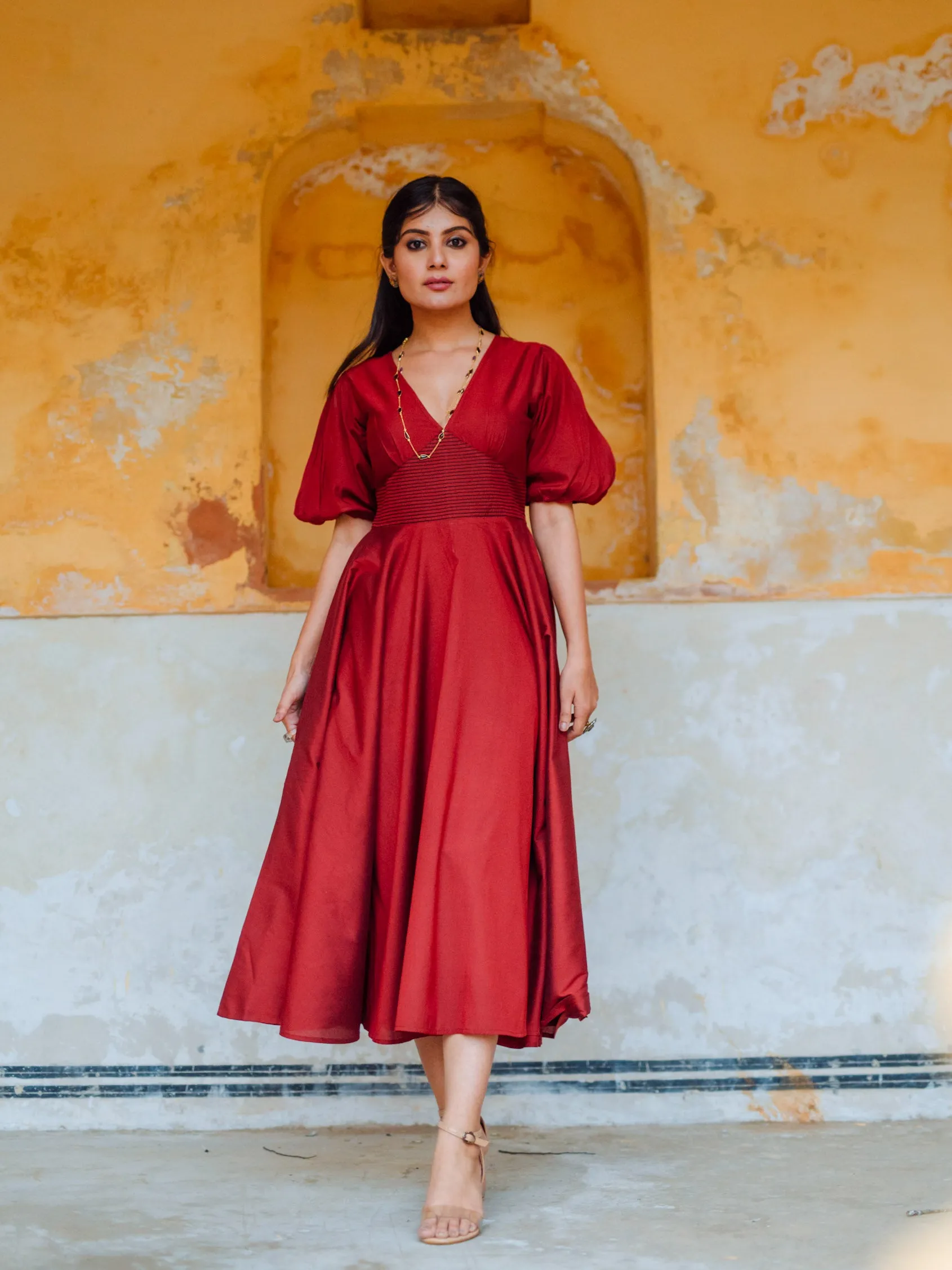 High low hem Women's Maroon Printed Tier Dress