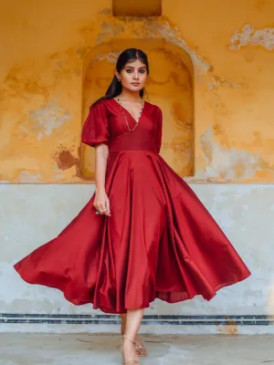 Light Mood Women's Maroon Printed Tier Dress