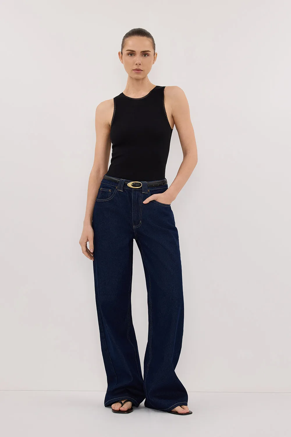 Weekend Warrior Creative Look Modern Luxury Student Outfit REAGAN 2.0 INDIGO TALL SLOUCHY JEAN