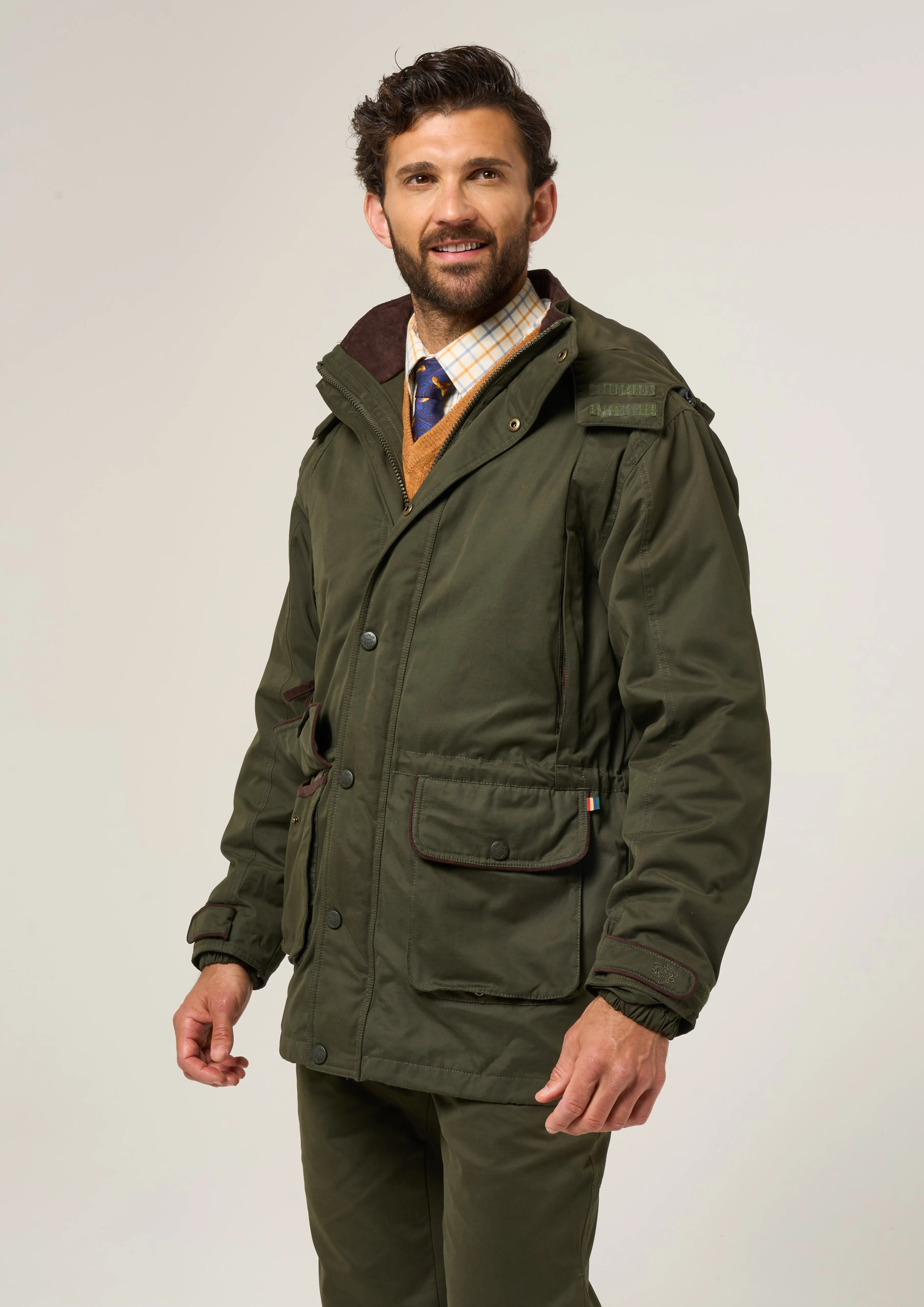 Zip Pockets Milwood Men's Waterproof Shooting Coat In Olive - Shooting Fit
