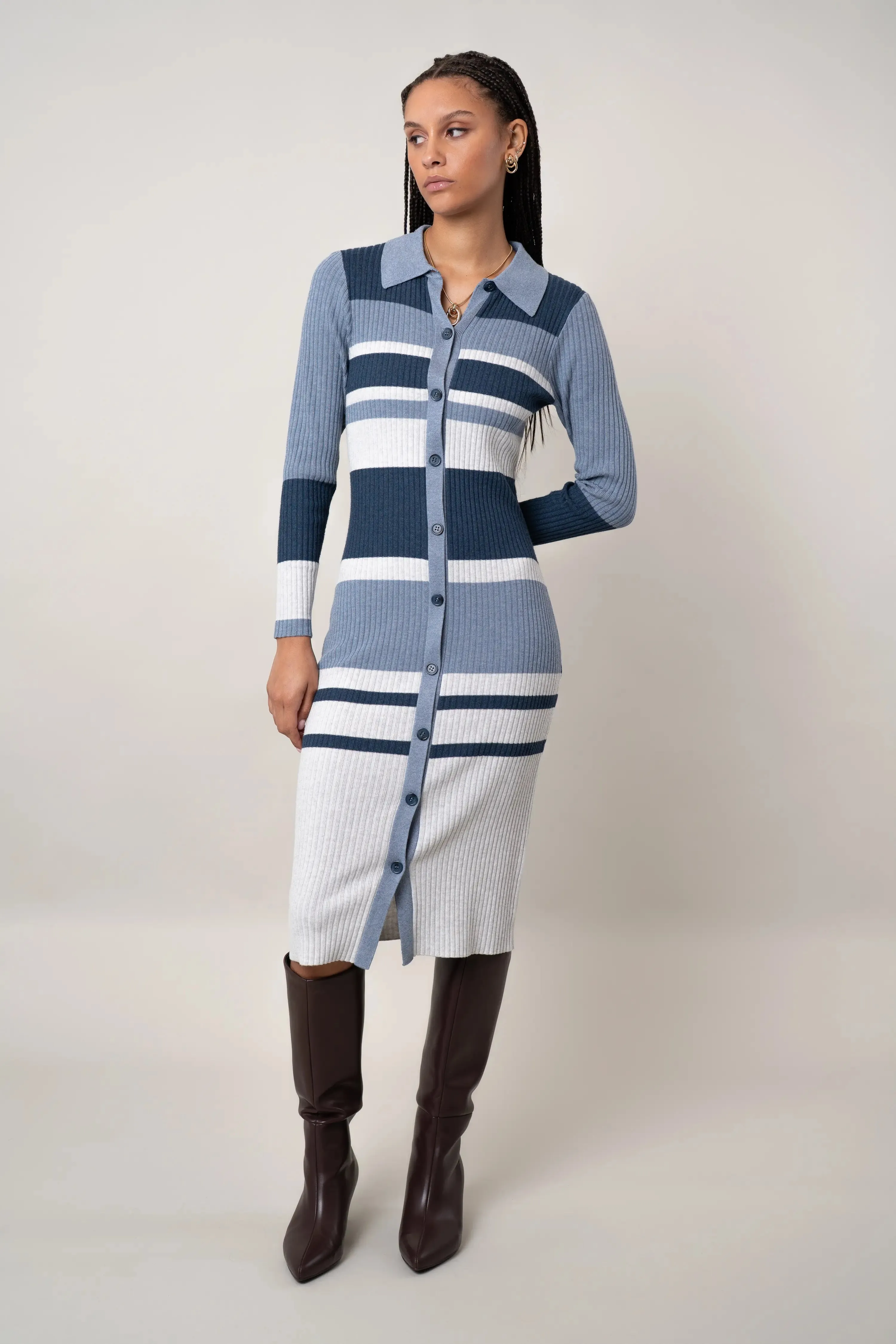 Elegant Fabric The Striped Button-Front Dress