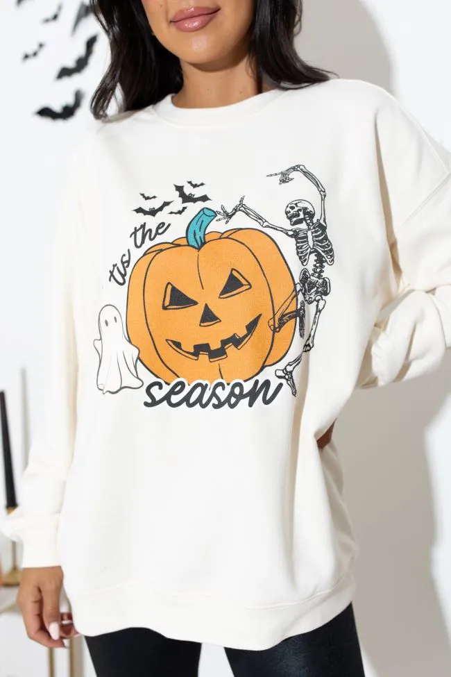 Comfortable Look Casual Comfort Tis the Season Halloween Cream Graphic Sweatshirt SALE