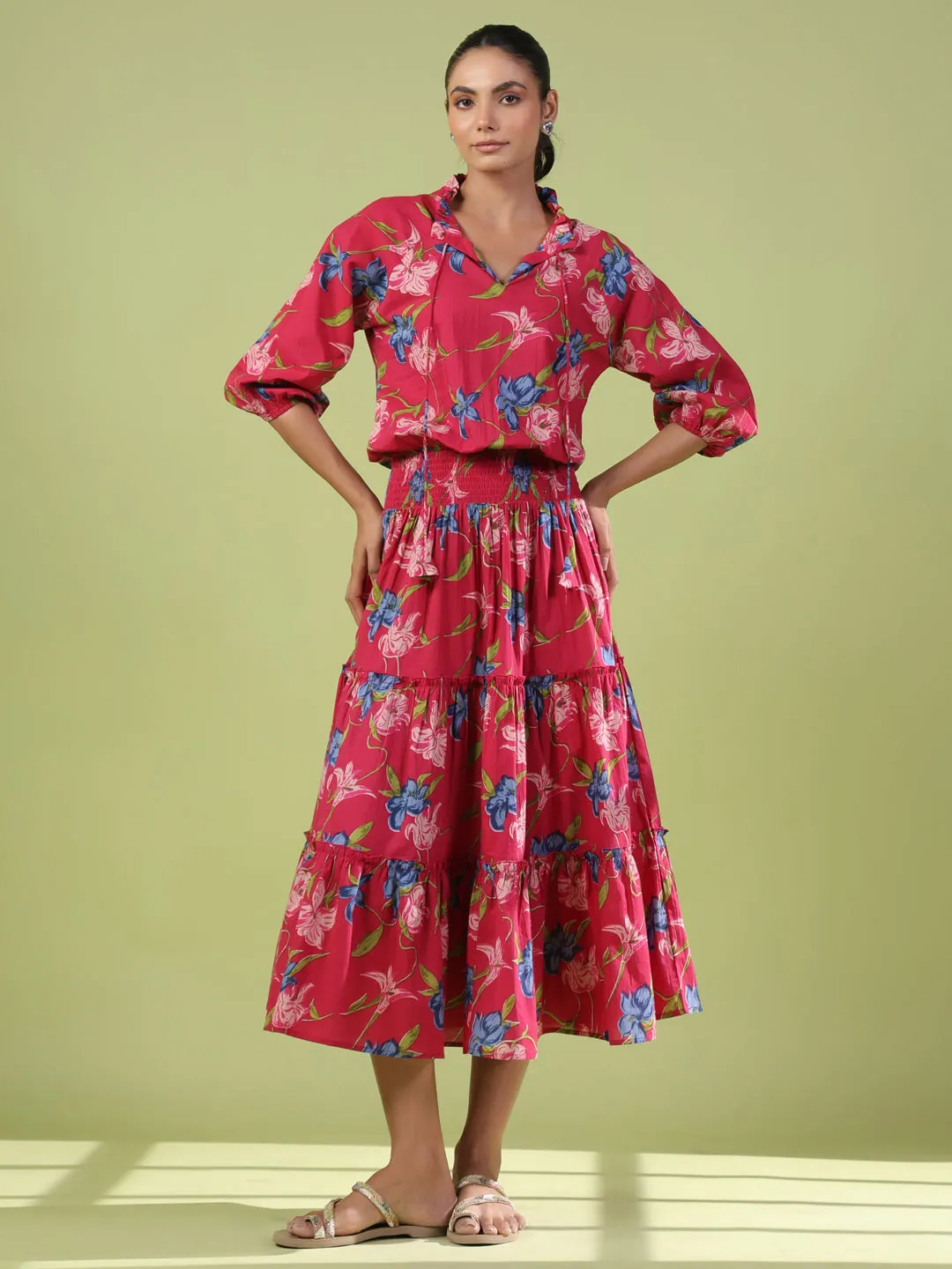 Lace Fine Women's Balloon Sleeves Tiered Flared Dress