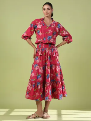 Lace Fine Women's Balloon Sleeves Tiered Flared Dress