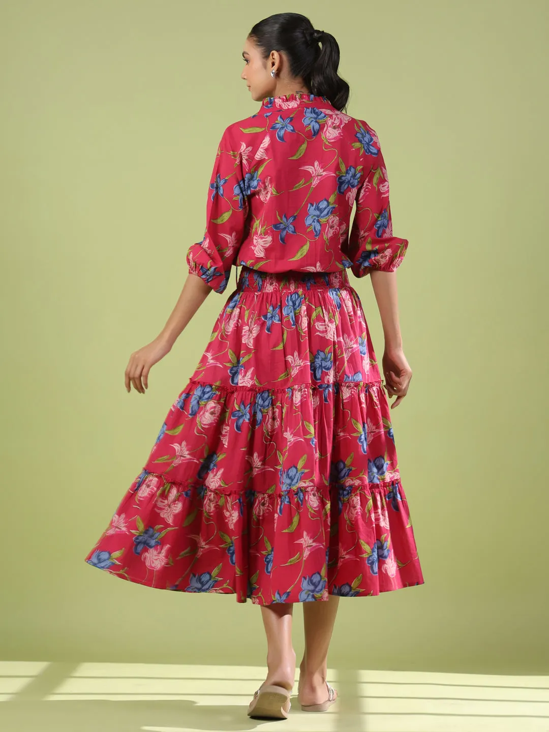 Stylish Appearance Pure Fabric Women's Balloon Sleeves Tiered Flared Dress