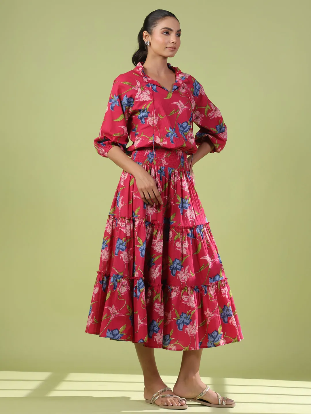 Women's Balloon Sleeves Tiered Flared Dress Air Comfort