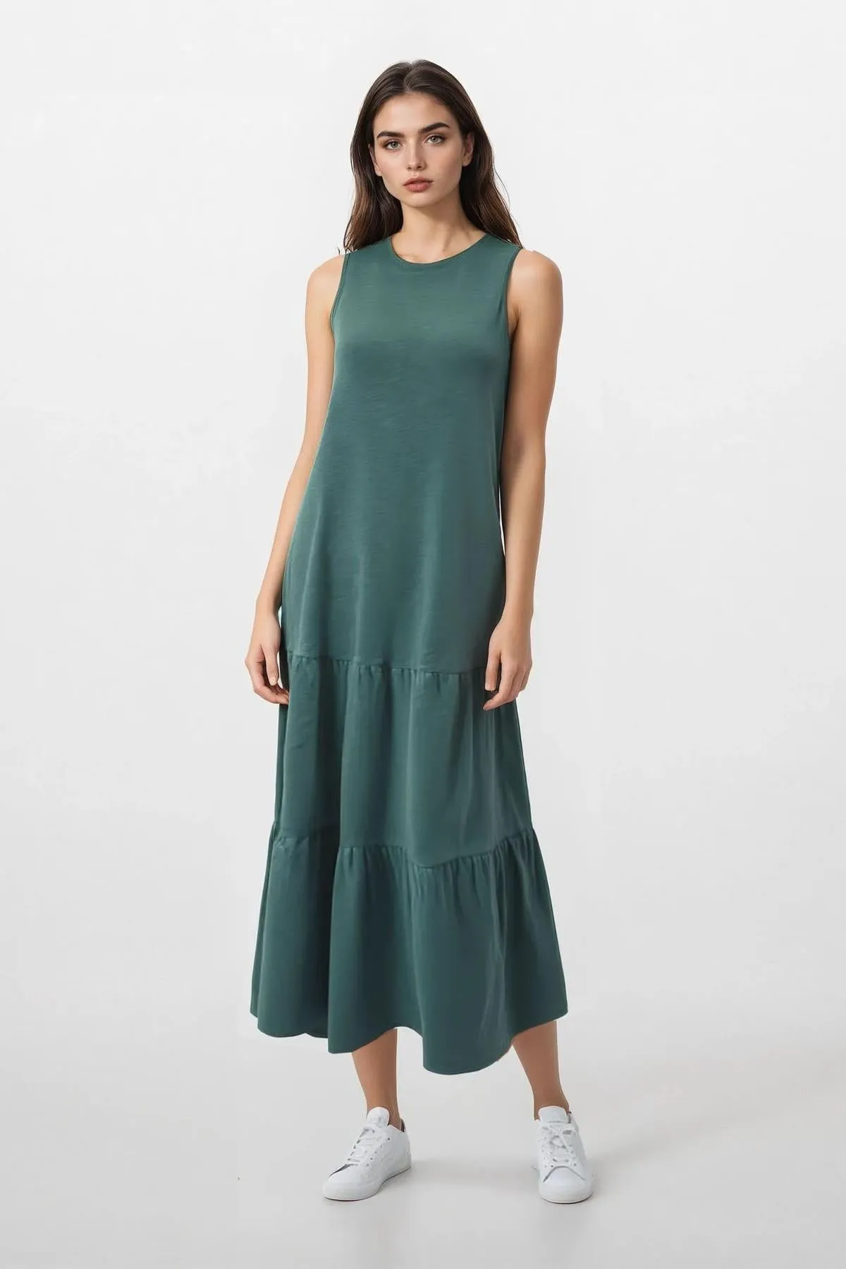 Khaki Tiered Maxi Dress Fashion Option