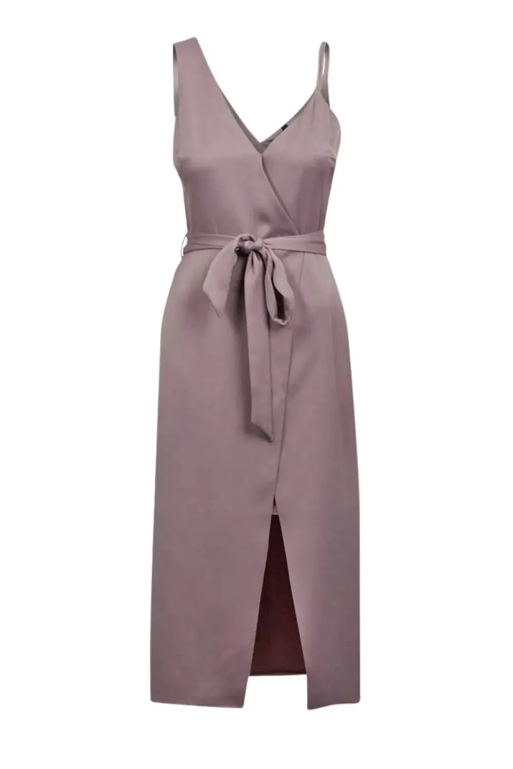 Chic and Cozy Wear Mink Satin Wrap Midi Dress