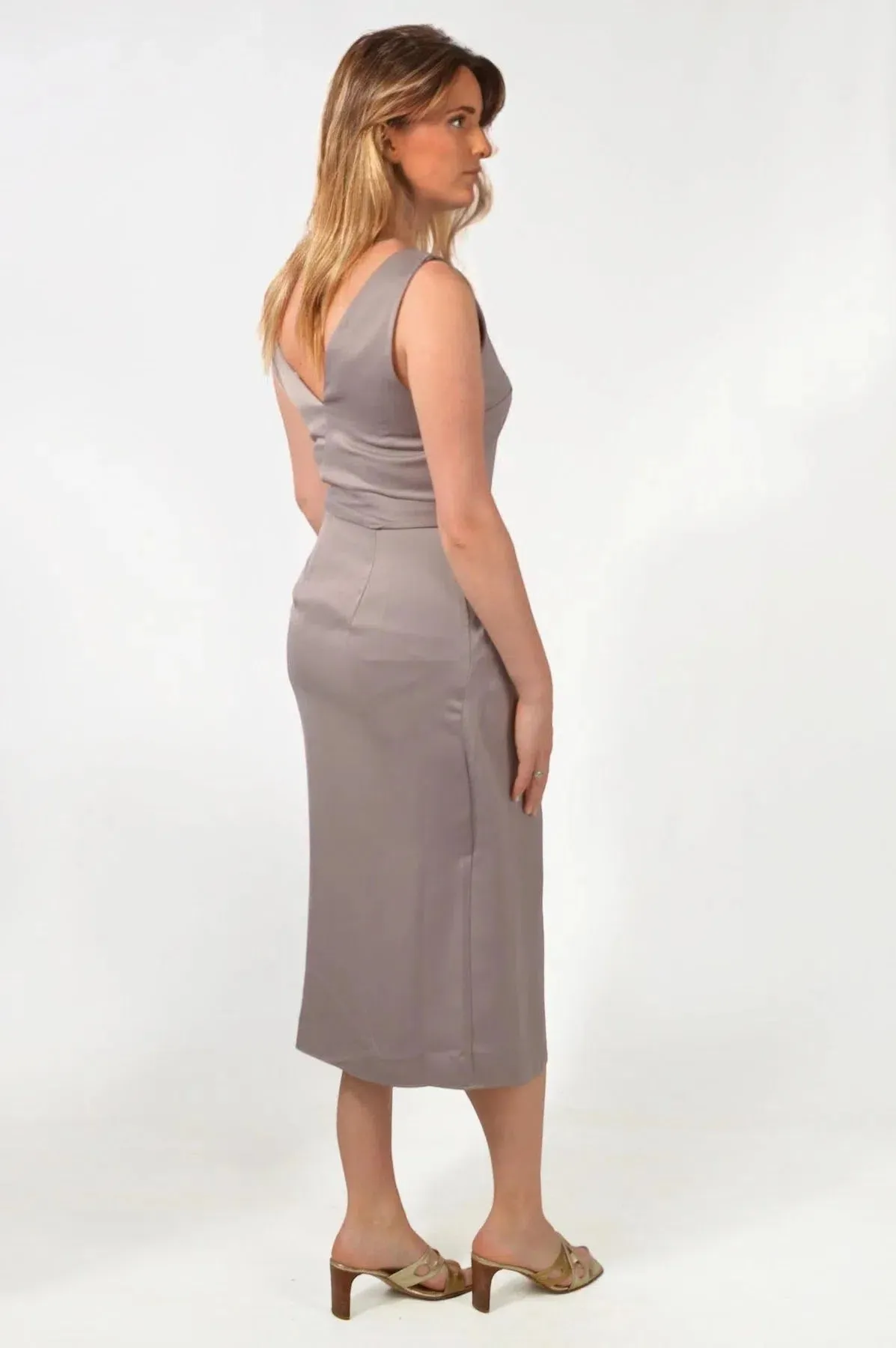 velvet feel Work Flex Mink Satin Wrap Midi Dress