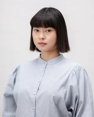 Pinstripes Romantic Cotton Blouse Indigo Essential Comfort