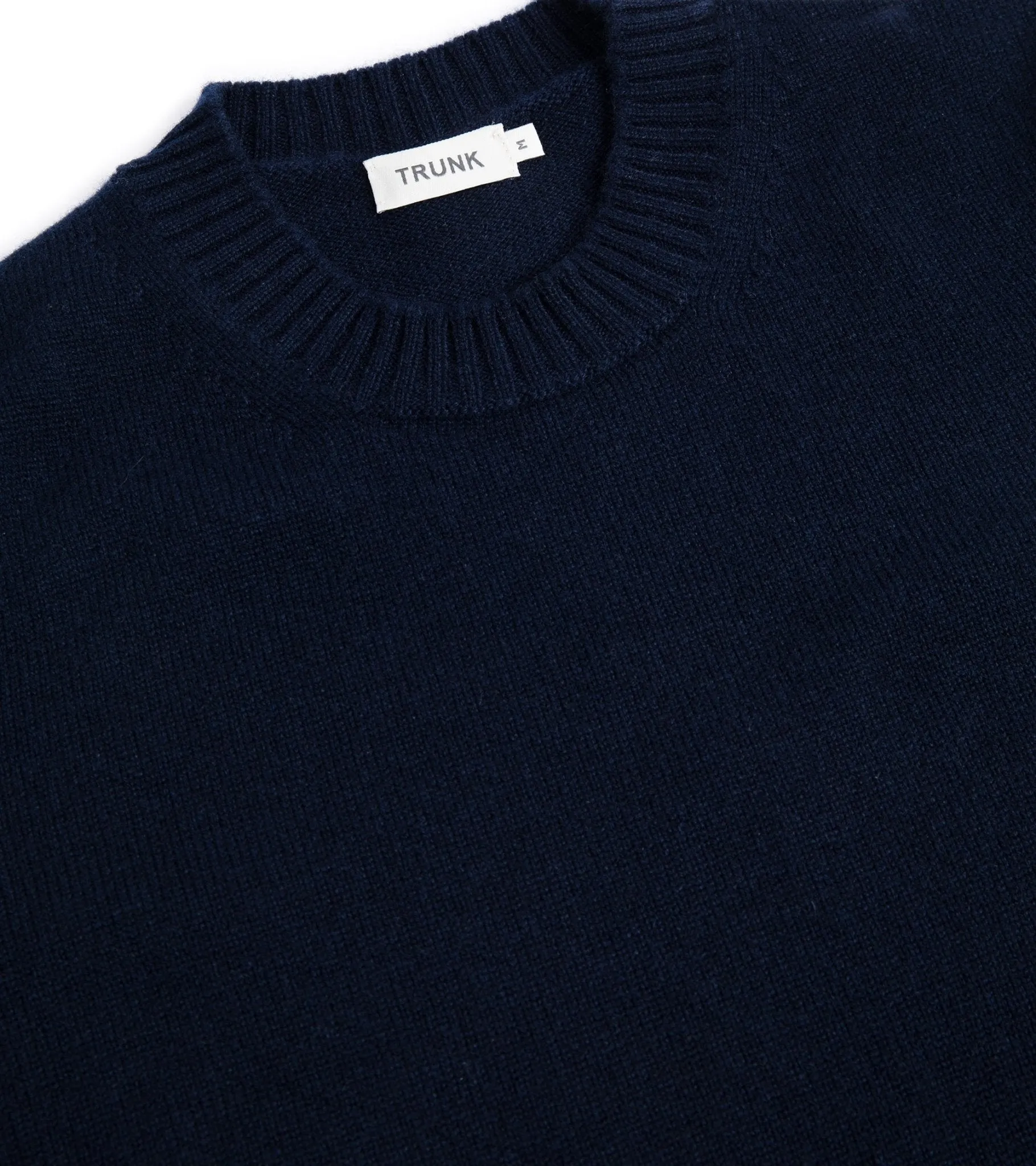 Trunk Dover Cashmere Crew Neck Sweater: Navy AbrasiveReinforcedZones Layered Hem Details