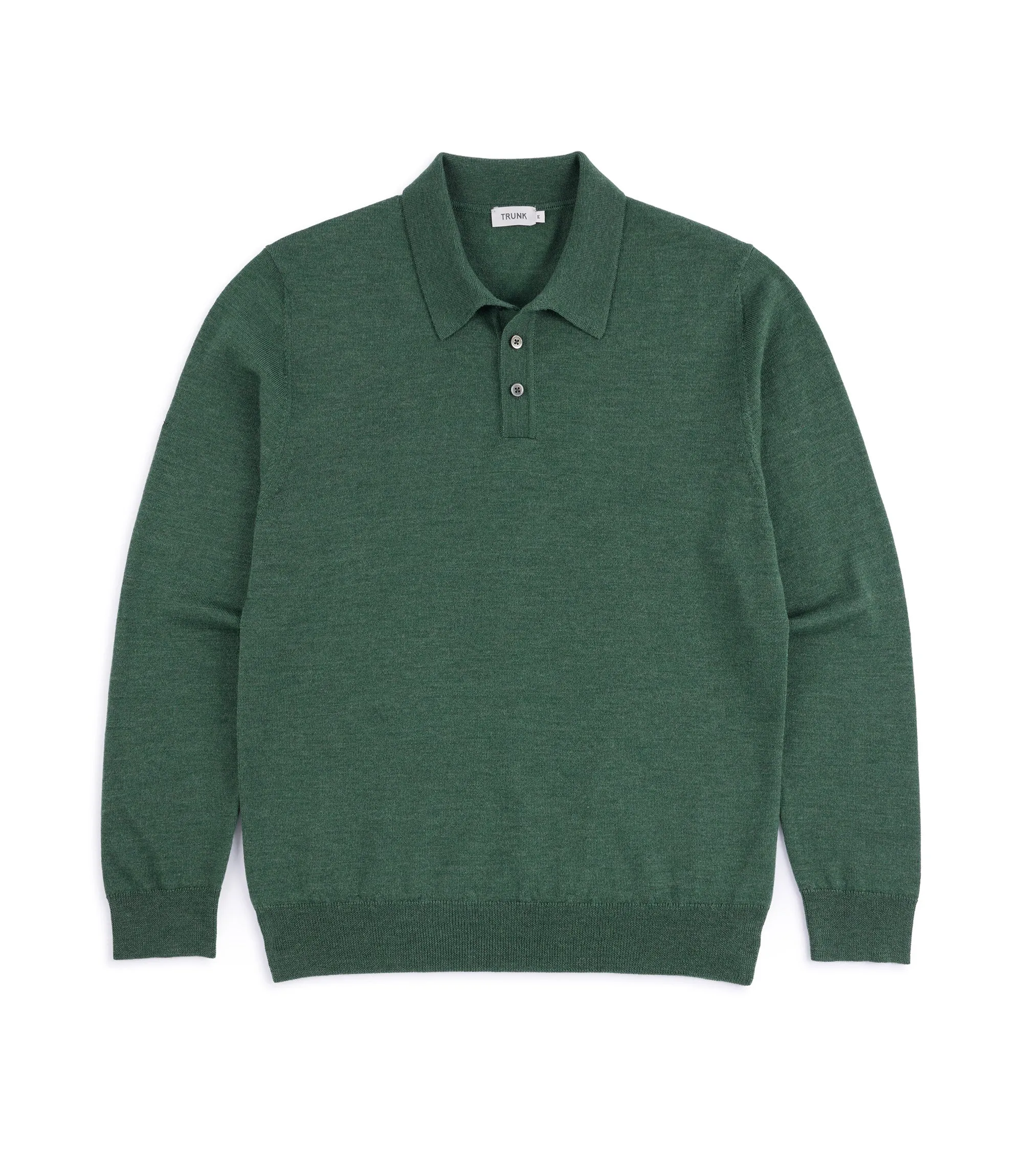 Trans Glow Trunk Enford Merino Knit Long Sleeve Polo Shirt: Green Grey