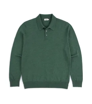 Trunk Enford Merino Knit Long Sleeve Polo Shirt: Green Grey Comfortable Fashion