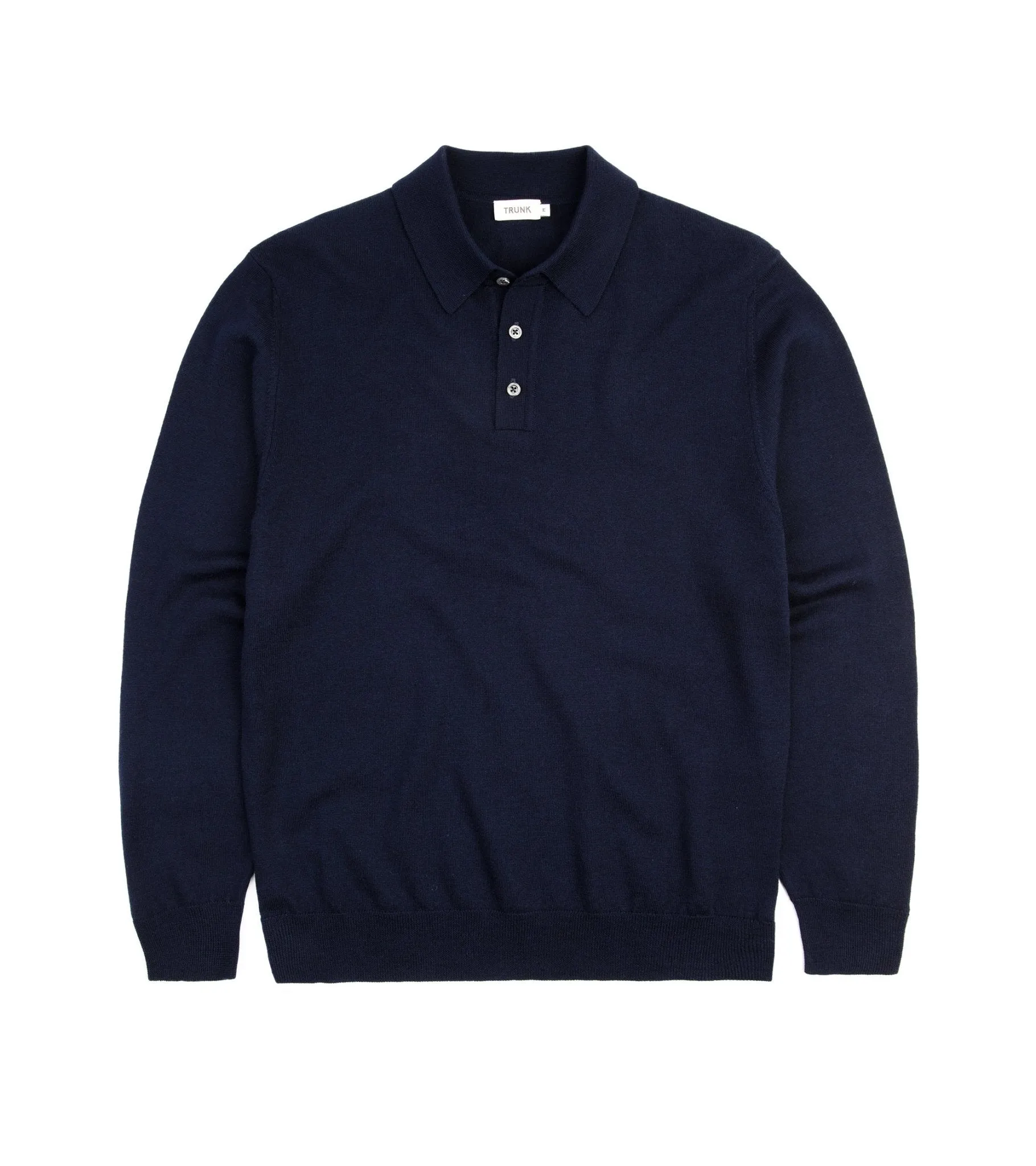 Sporty Style Trunk Enford Merino Knit Long Sleeve Polo Shirt: Navy