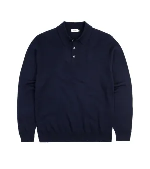 Sporty Style Trunk Enford Merino Knit Long Sleeve Polo Shirt: Navy