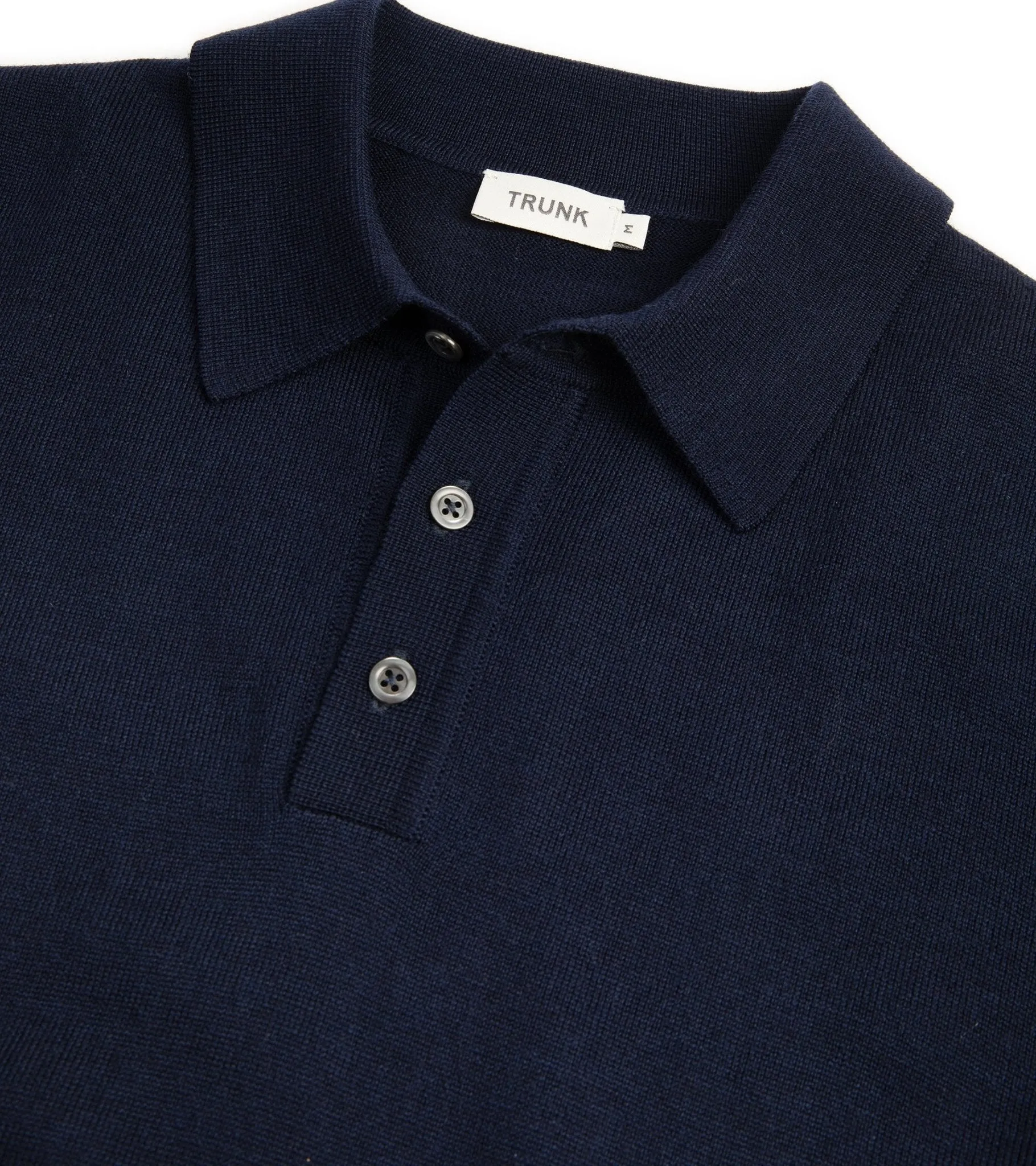 Inner Glow Trunk Enford Merino Knit Long Sleeve Polo Shirt: Navy