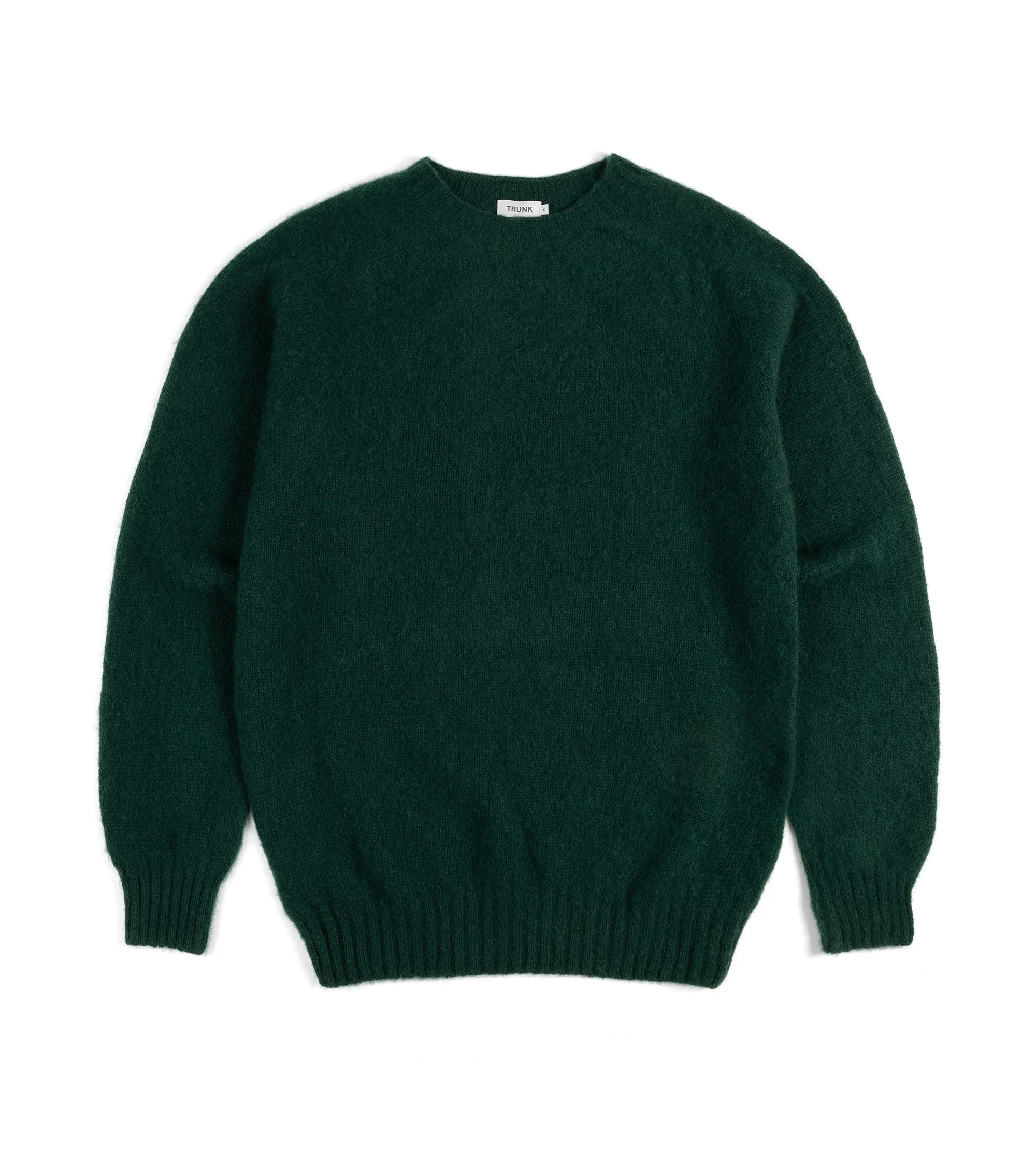 Calm Tone Trunk Goswell Brushed Lambswool Crew Neck Sweater: Bottle Green