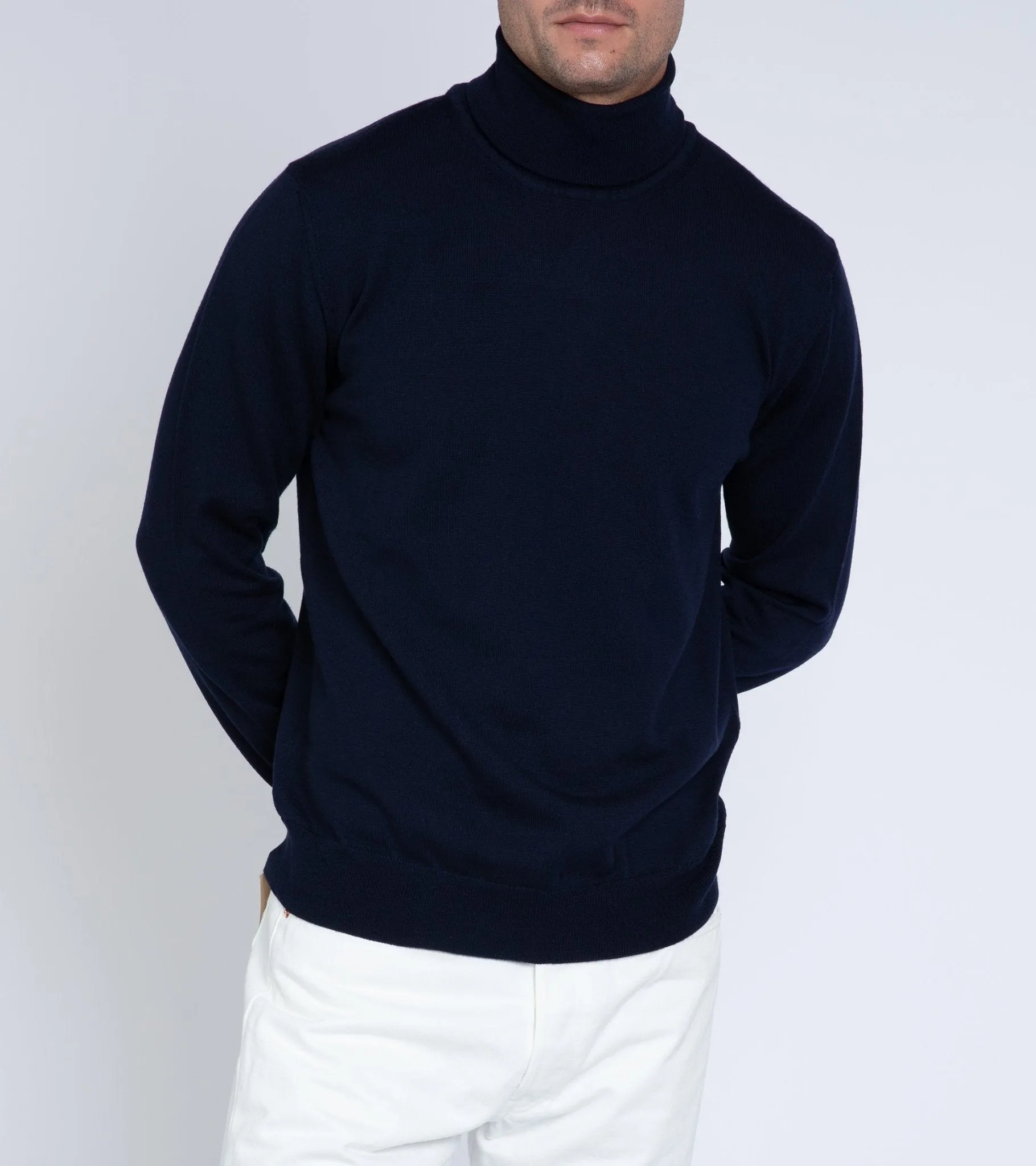 Trunk William Merino Roll Neck Sweater: Navy MinimalistStyle Coastal Chic