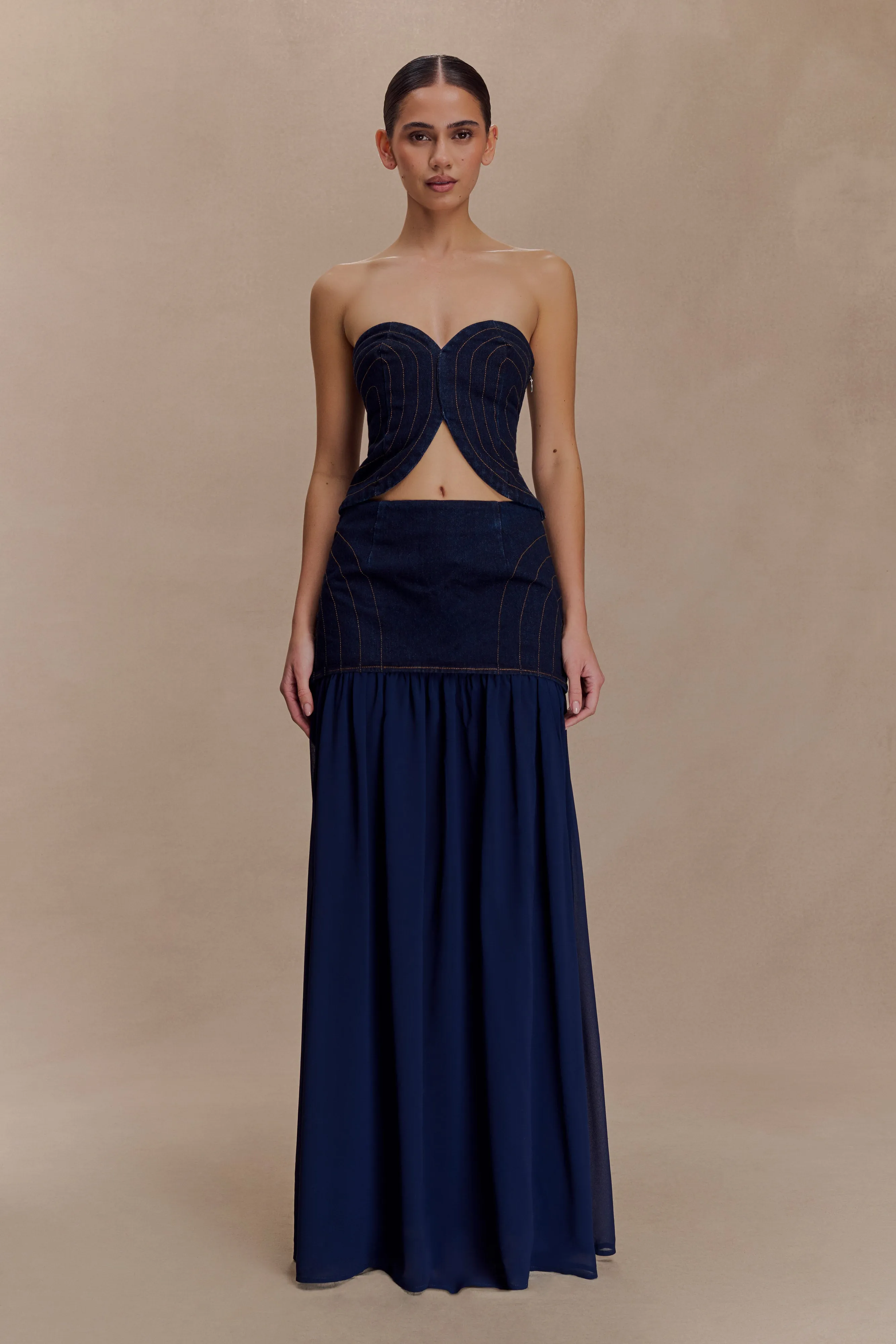 Comfortable Silhouette Modern Traveler Gear Sunny Vibes Tully Chiffon Denim Maxi Skirt - Indigo Blue