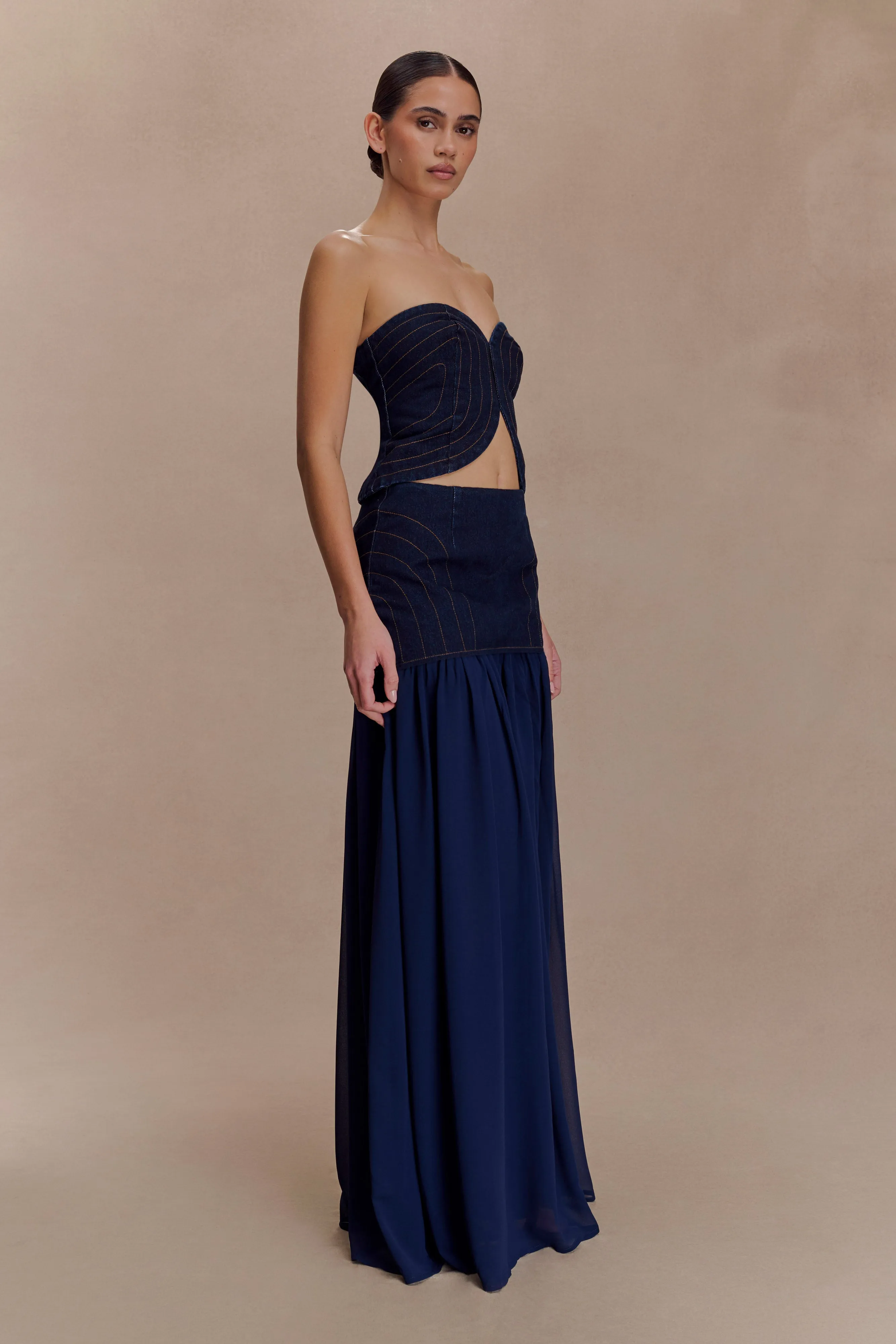 Tully Chiffon Denim Maxi Skirt - Indigo Blue Casual Option Always Fits Well