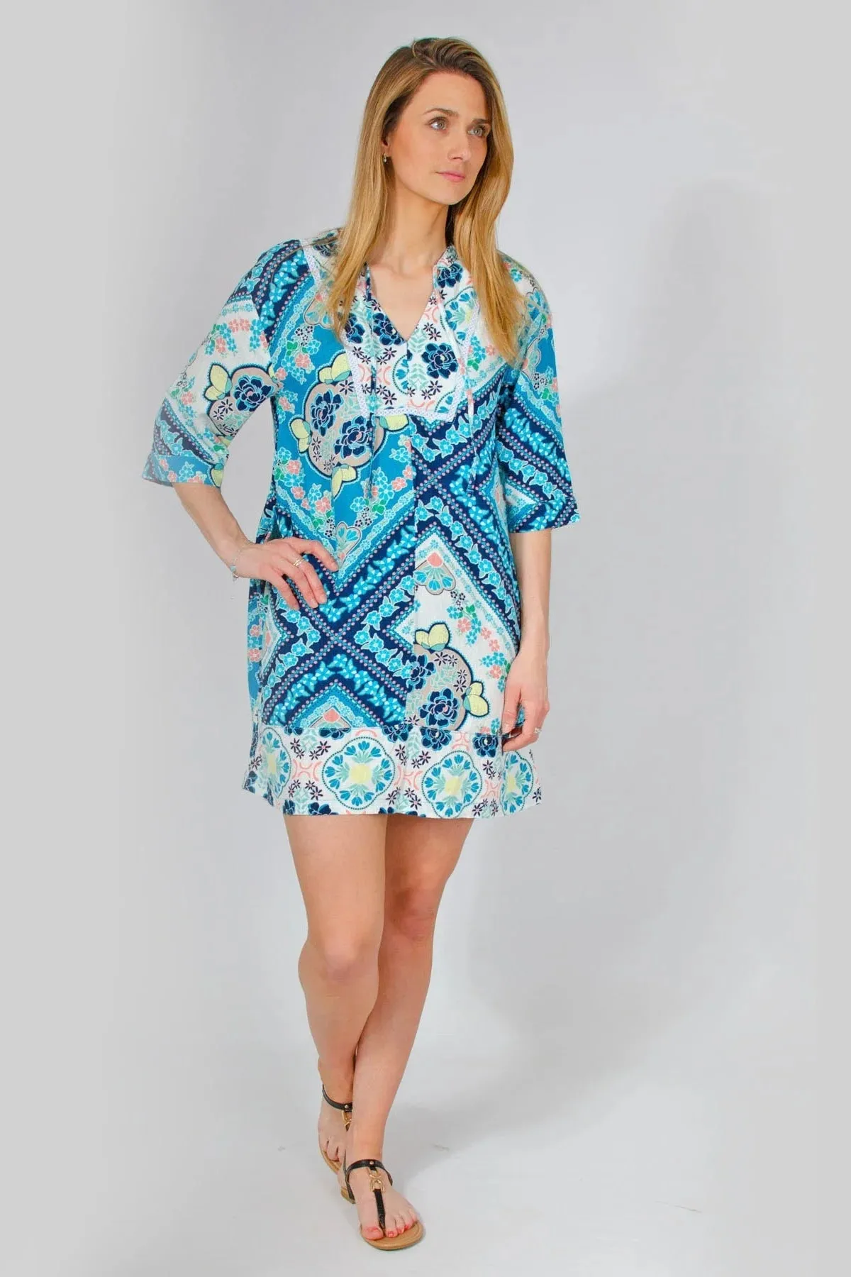 Casual Core Contemporary Layer Turquoise Mix Kaftan Dress