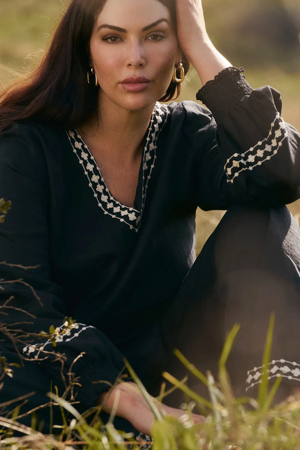 Recycled Polyester Versatile Design Samara Linen Blouse in Moonlit Noir