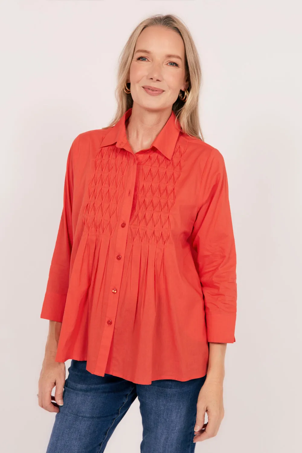 Picnic Vivienne Pintuck Blouse in Burnt Orange