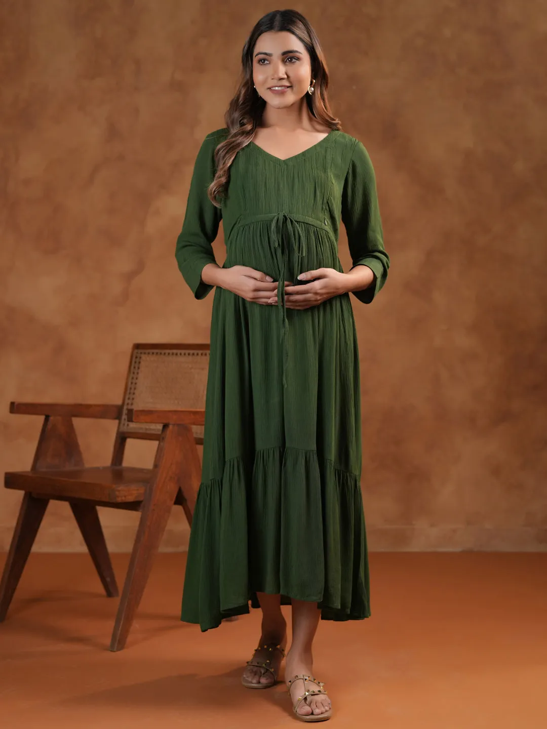 Women's Green Maternity Dress Perfectly Styled