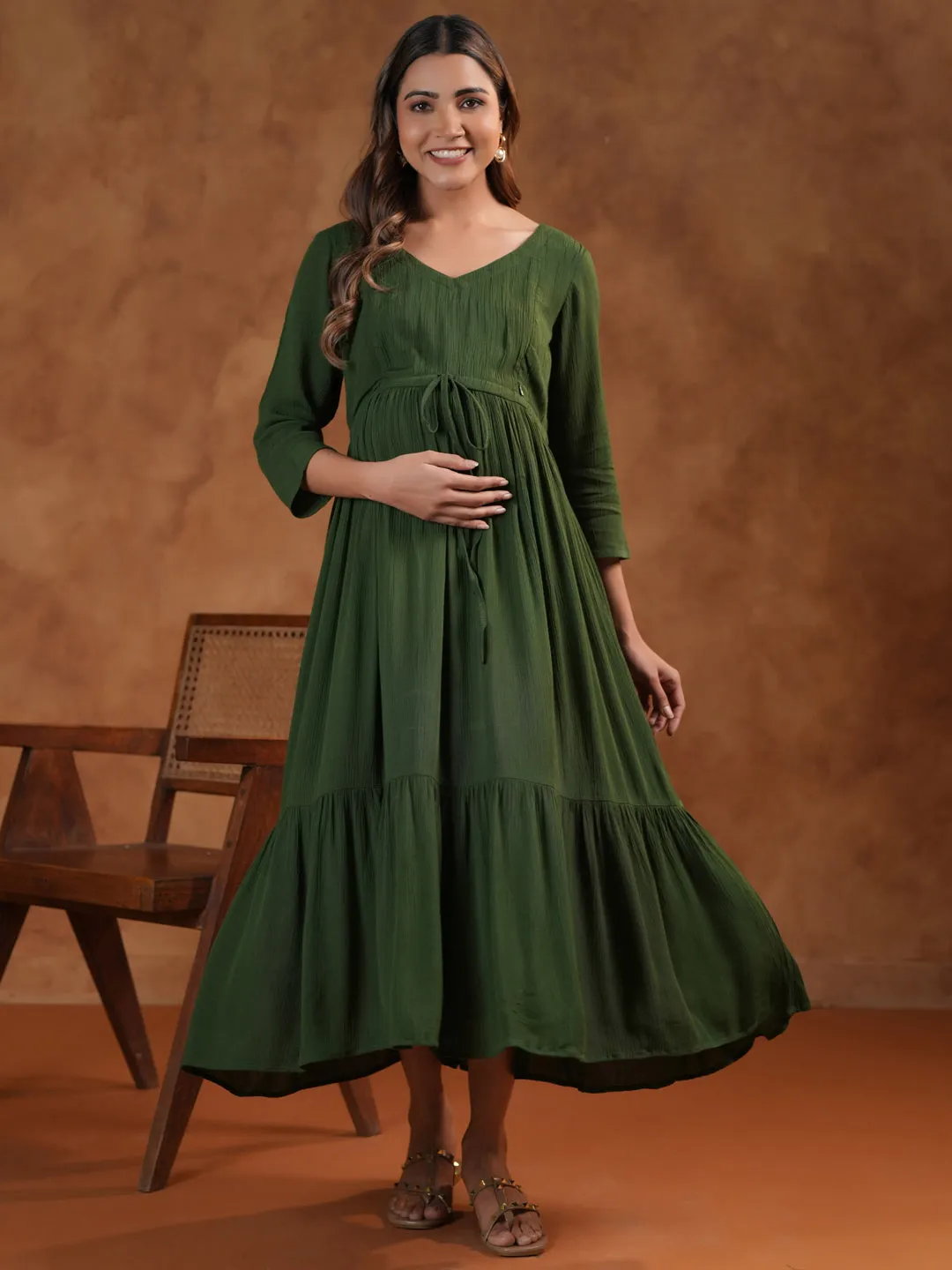 Fine Details Women's Green Maternity Dress