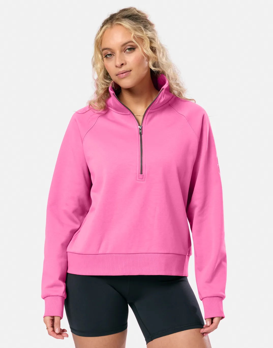 product shiny sparkle Clubhouse Quarter Zip in Sangria Sunset