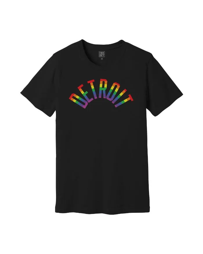 dry cleanable Casual Look Wear Ink Detroit Rainbow T-Shirt - Black
