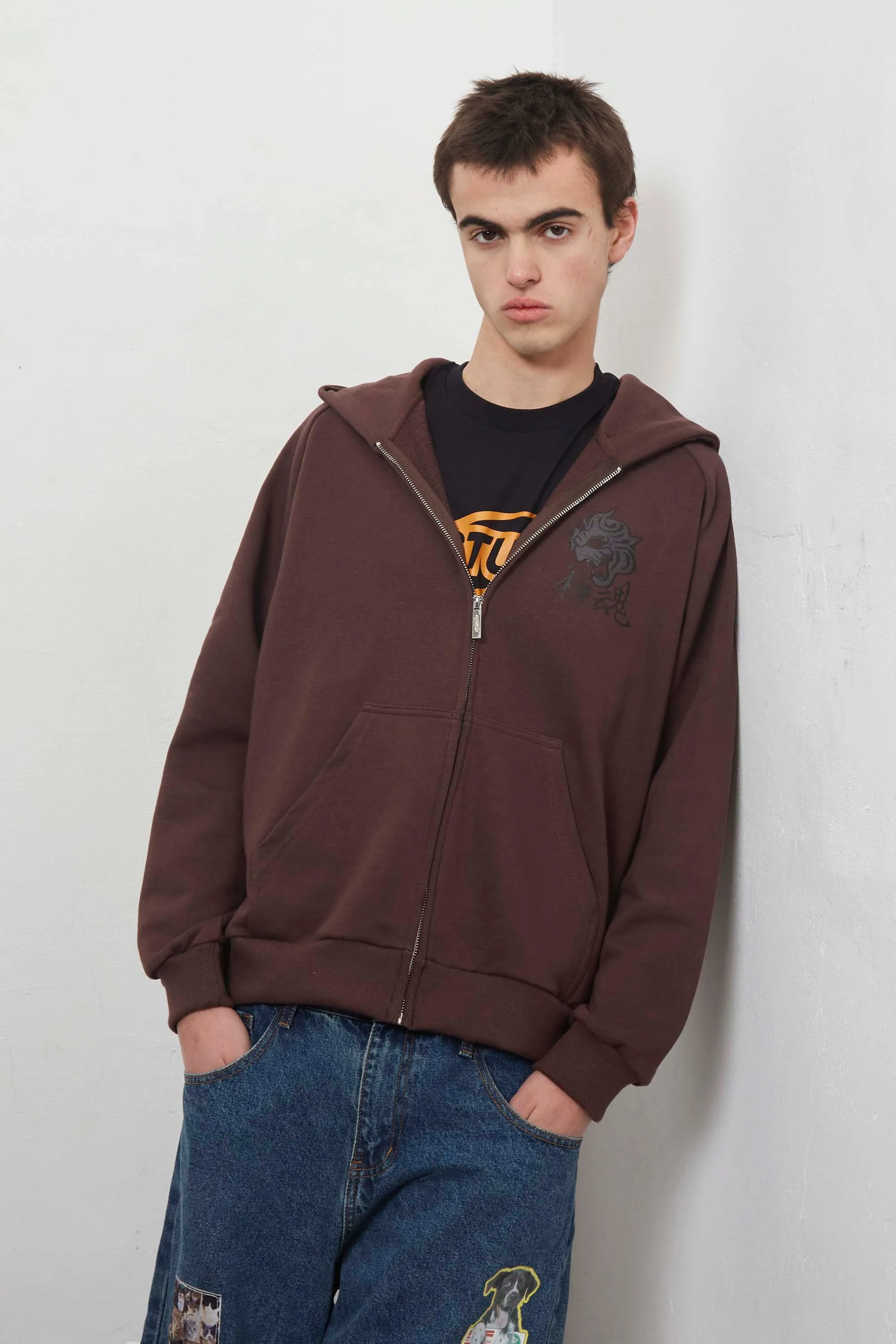 Trendy Layer Unique selling points UV Reactive Tiger Zip Up