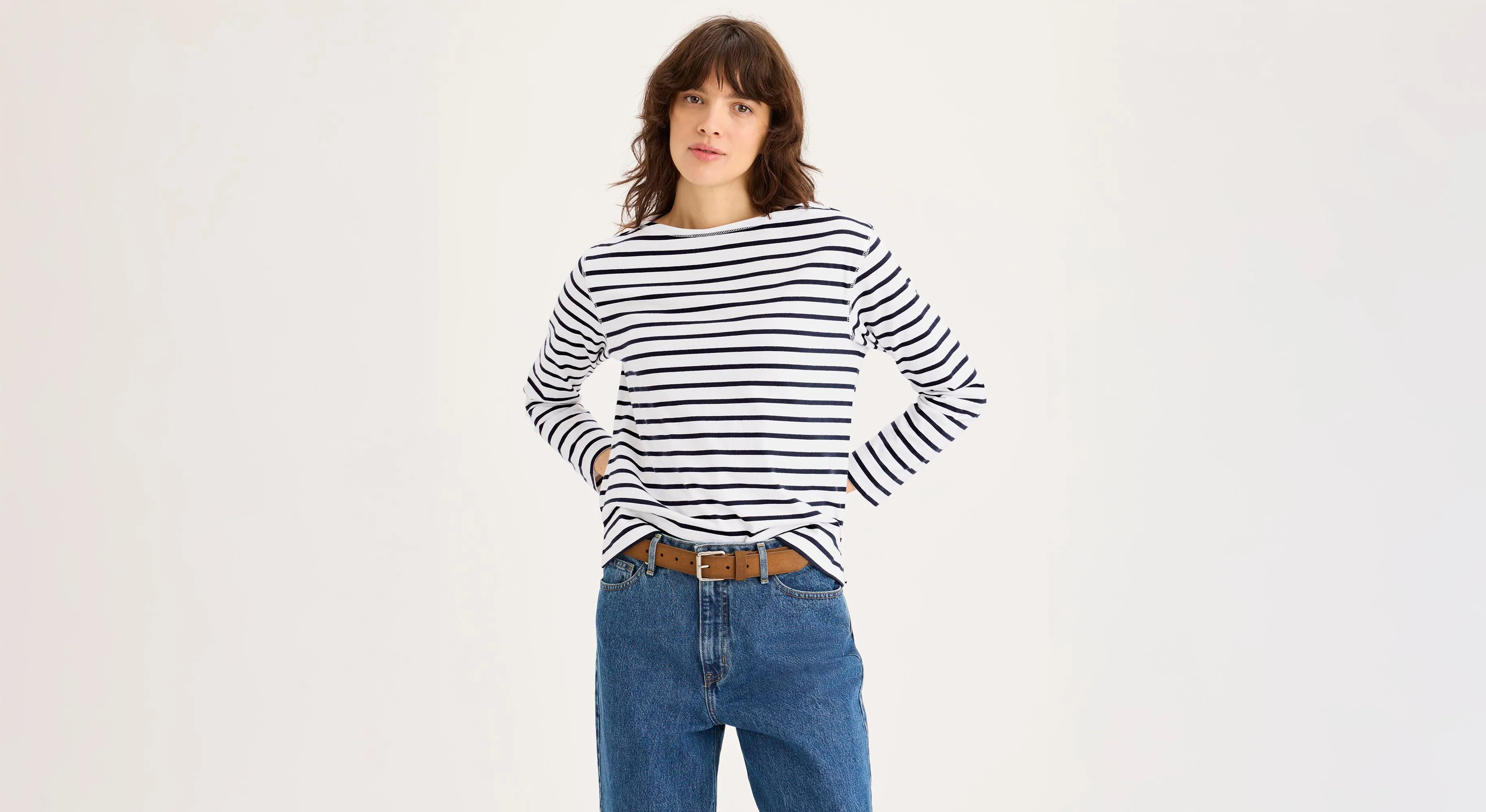 Stretchable Weave Boatneck Tee, Regular Fit