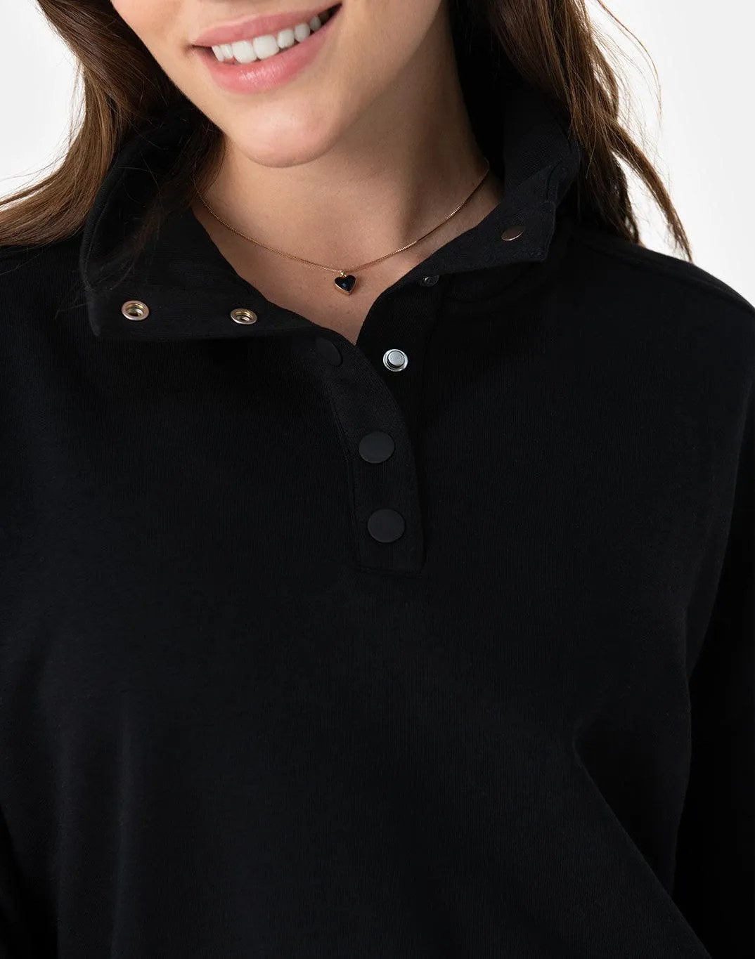 Geometric Print Comfy Hoodies Venice Snap Collar Sweatshirt in Black