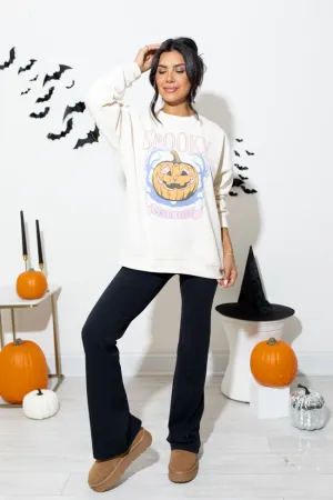 Spooky Vibes Cream Graphic Sweatshirt SALE Ethically Sourced Materials Hydrophobic coating