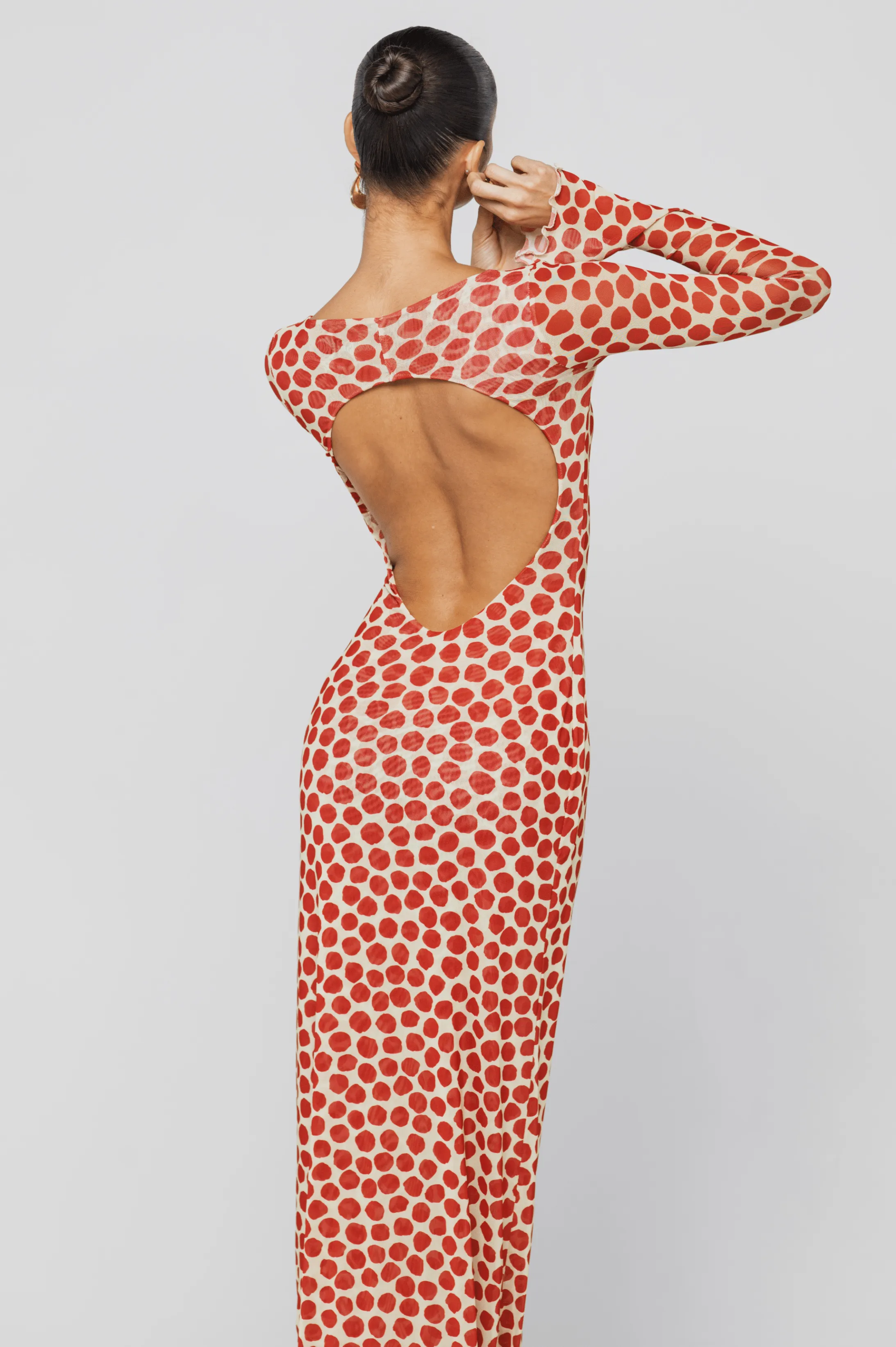 Sylvia Dress in Campari Balloon-Sleeve Raw-Hem