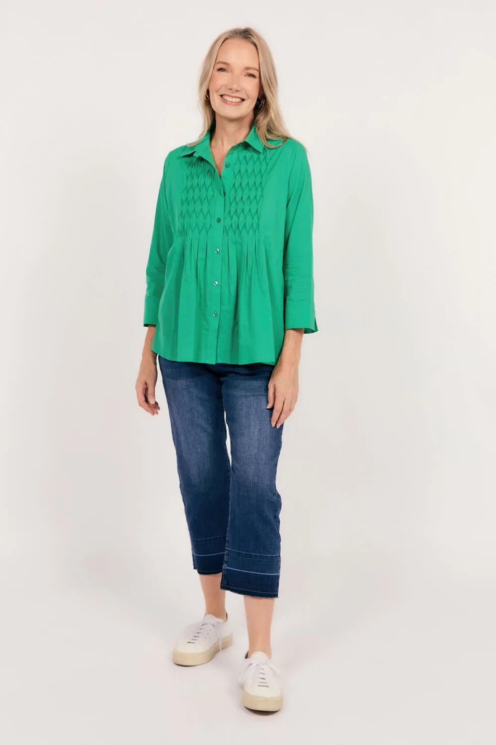 back to school Adult sophistication Vivienne Pintuck Blouse in Emerald