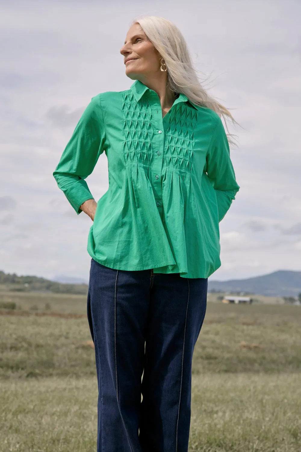 Layered Look ComfortFirst Vivienne Pintuck Blouse in Emerald