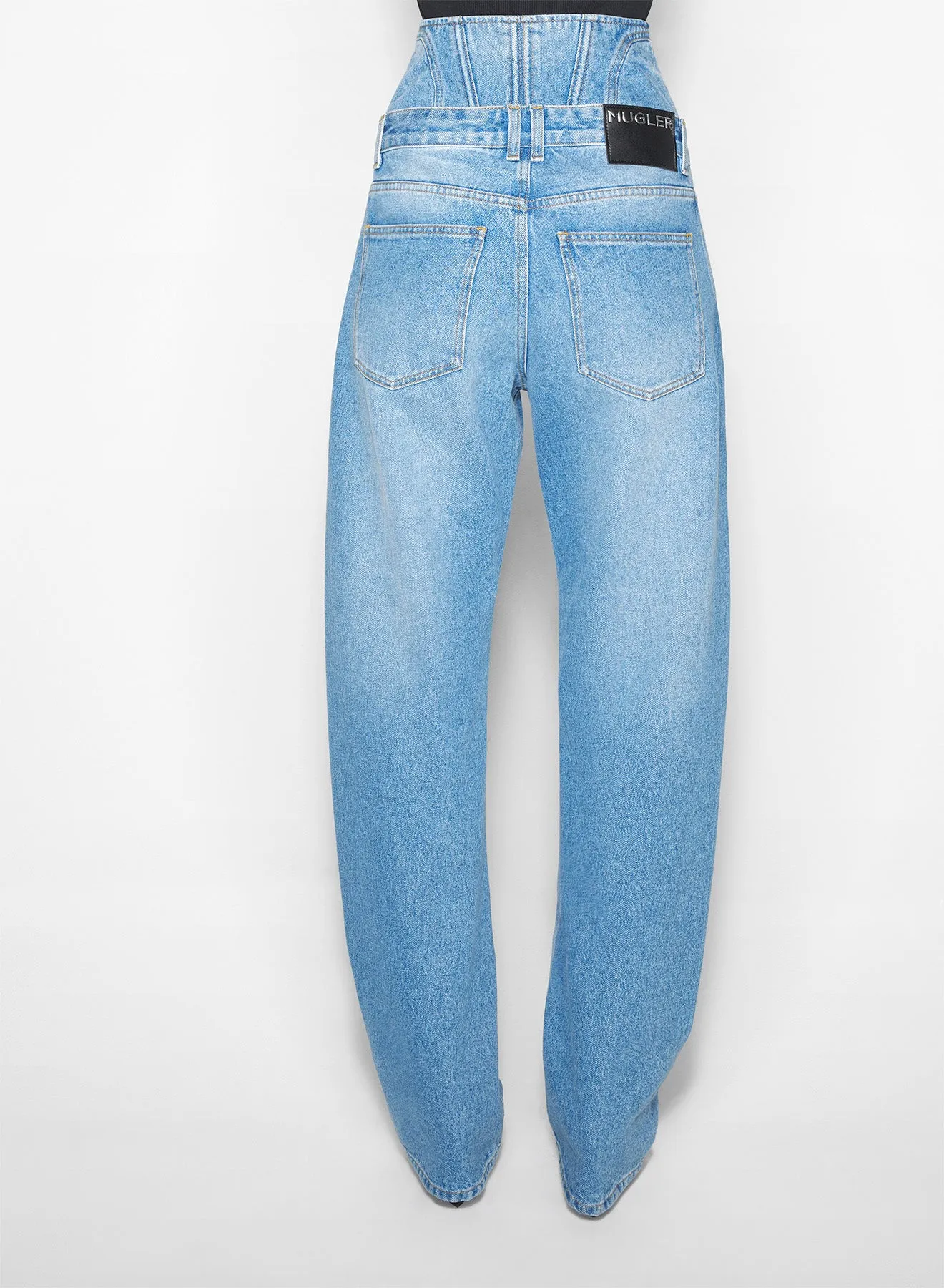 washed blue high-waisted corset jeans Chilly Wear