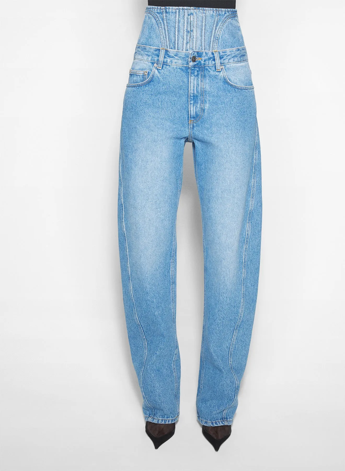 washed blue high-waisted corset jeans Cozy Style simple design