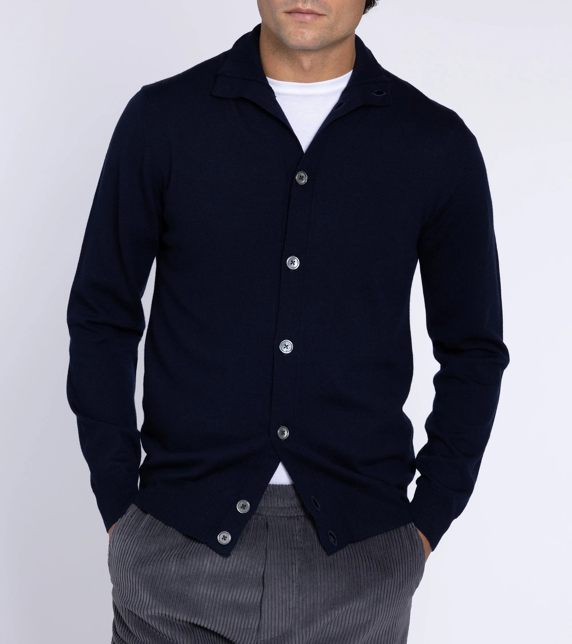 Skin Hug Trunk Stratton Merino Cardigan: Navy