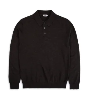 Trunk Enford Merino Knit Long Sleeve Polo Shirt: Mole Brown AdaptiveFit